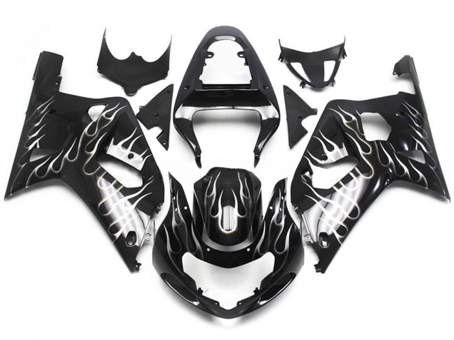 2001-2003 Schwarz & Glänzend Weiß Flamme GSXR 600-750 Motorrad Verkleidungen 2001-2003 Schwarz & Glänzend Weiß Flamme GSXR 600-750 Motorrad Verkleidungen