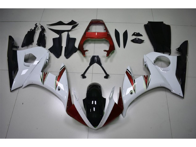2003-2004 Glänzend Weiß & Rot Akzente R6 Motorrad Verkleidungen 2003-2004 Glänzend Weiß & Rot Akzente R6 Motorrad Verkleidungen