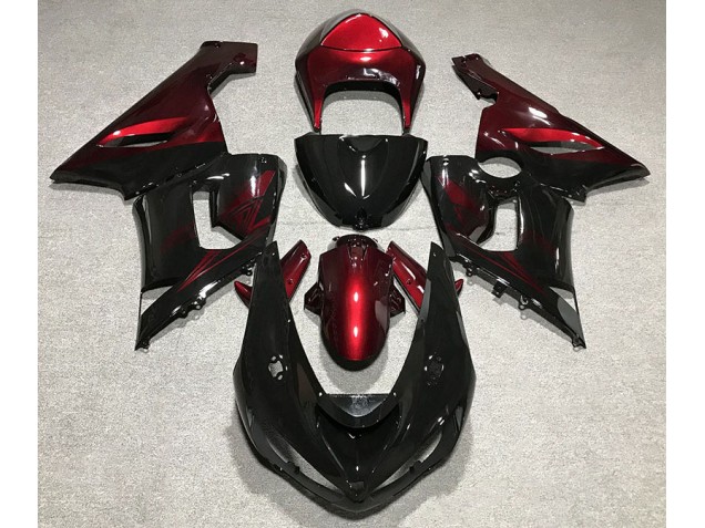 2005-2006 Glänzend Schwarz & Rot ZX6R Motorrad Verkleidungen 2005-2006 Glänzend Schwarz & Rot ZX6R Motorrad Verkleidungen