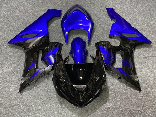2005-2006 Glänzendes Schwarz & Blau ZX6R Motorrad Verkleidungen 2005-2006 Glänzendes Schwarz & Blau ZX6R Motorrad Verkleidungen
