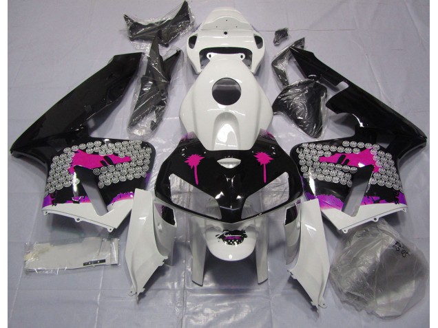 2005-2006 Rosa Splatter Auf Glanz Schwarz CBR600RR Motorrad Verkleidungen 2005-2006 Rosa Splatter Auf Glanz Schwarz CBR600RR Motorrad Verkleidungen