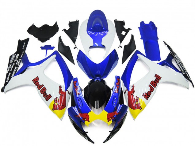 2006-2007 Weiß & Blau Rot Bull Custom GSXR 600-750 Motorrad Verkleidungen 2006-2007 Weiß & Blau Rot Bull Custom GSXR 600-750 Motorrad Verkleidungen