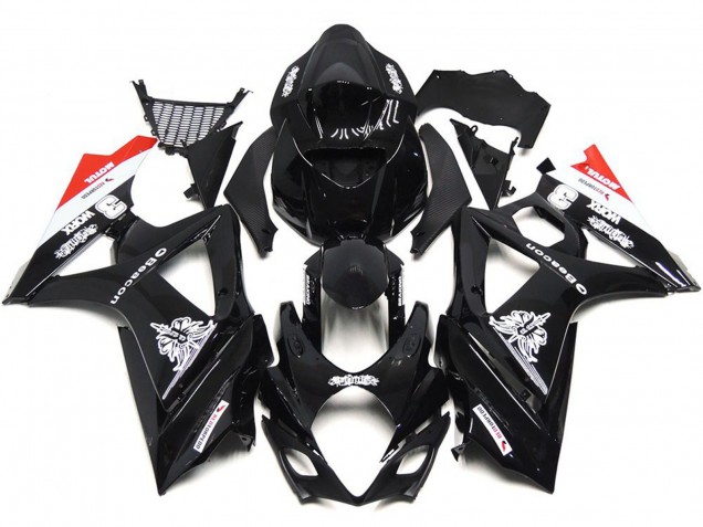 2007-2008 Custom Schwarz Mit Einem Hauch Von Weiß & Rot GSXR 1000 Motorrad Verkleidungen 2007-2008 Custom Schwarz Mit Einem Hauch Von Weiß & Rot GSXR 1000 Motorrad Verkleidungen