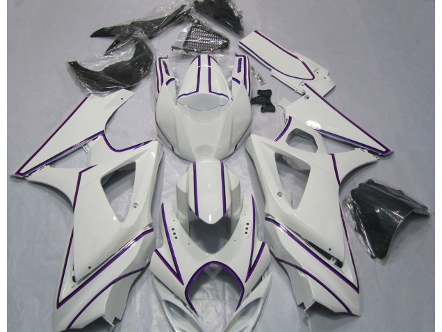 2007-2008 Glänzend Weißer Lila Nadelstreifen GSXR 1000 Motorrad Verkleidungen 2007-2008 Glänzend Weißer Lila Nadelstreifen GSXR 1000 Motorrad Verkleidungen