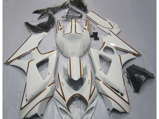 2007-2008 Glänzend Weißer Oranger Nadelstreifen GSXR 1000 Motorrad Verkleidungen 2007-2008 Glänzend Weißer Oranger Nadelstreifen GSXR 1000 Motorrad Verkleidungen