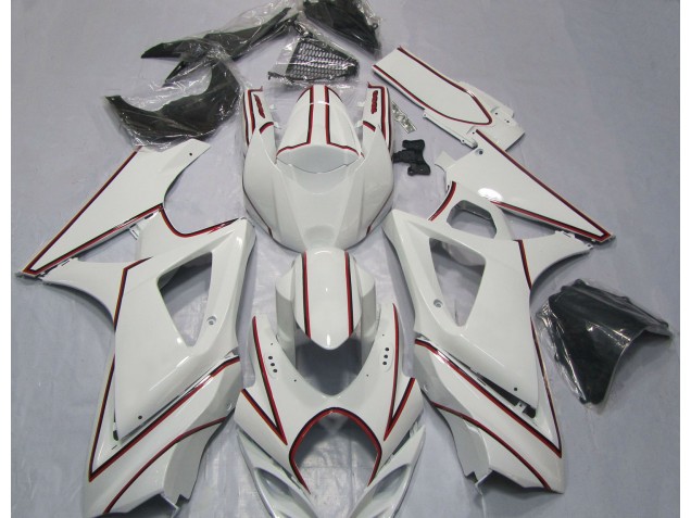 2007-2008 Weiß Mit Rotem Nadelstreifen GSXR 1000 Motorrad Verkleidungen 2007-2008 Weiß Mit Rotem Nadelstreifen GSXR 1000 Motorrad Verkleidungen