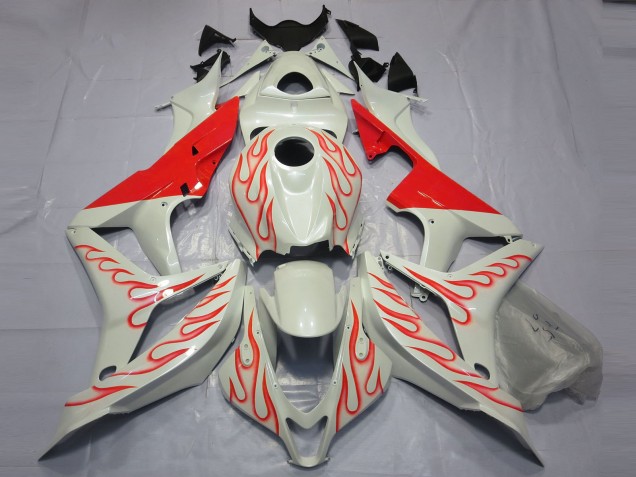 2007-2008 Rot Flamme Auf Weiß CBR600RR Motorrad Verkleidungen 2007-2008 Rot Flamme Auf Weiß CBR600RR Motorrad Verkleidungen