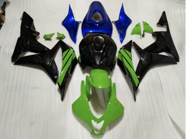 2007-2008 Schwarz Glänzend & Grüne & Blaue Akzente CBR600RR Motorrad Verkleidungen