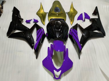 2007-2008 Schwarz Glänzend & Lila Mit Goldenen Akzenten CBR600RR Motorrad Verkleidungen