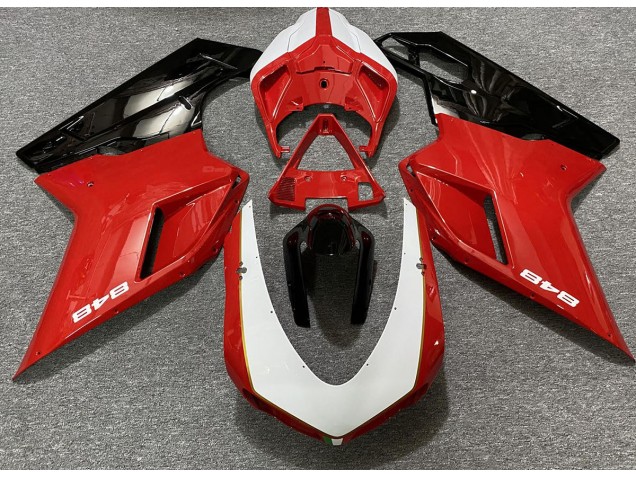 2007-2014 Rot Glänzend & Weiß (848 Aufkleber) Ducati 848 1098 1198 Motorrad Verkleidungen 2007-2014 Rot Glänzend & Weiß (848 Aufkleber) Ducati 848 1098 1198 Motorrad Verkleidungen