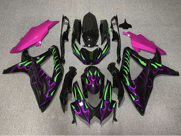 2008-2010 Lila & Grün Flamme GSXR 600-750 Motorrad Verkleidungen 2008-2010 Lila & Grün Flamme GSXR 600-750 Motorrad Verkleidungen