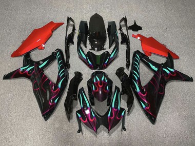 2008-2010 Rot & Cyan Flamme GSXR 600-750 Motorrad Verkleidungen