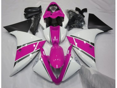 2009-2011 Glänzend Weiß & Pink R1 Motorrad Verkleidungen